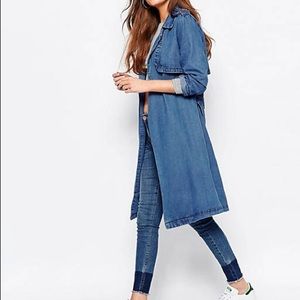 ❤️ ASOS MAC NEW LOOK Denim trench coat Jean Jacket belted Size 6 S/M Cute Duster
